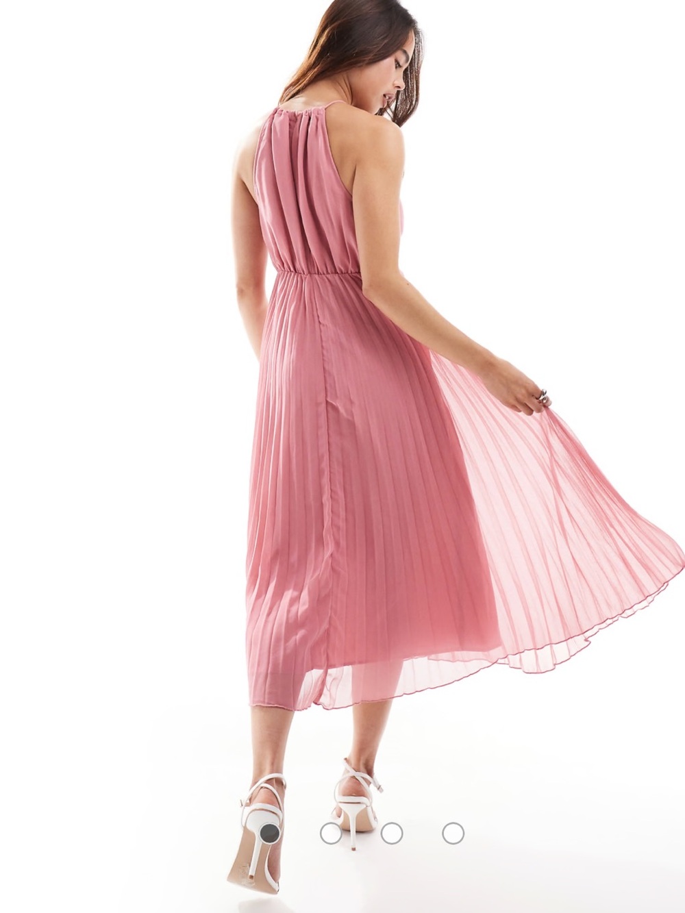 ASOS DESIGN - Rosa plisserad chiffon halter neck pleated dress rose pink Sz 12 - Picture 3 of 10
